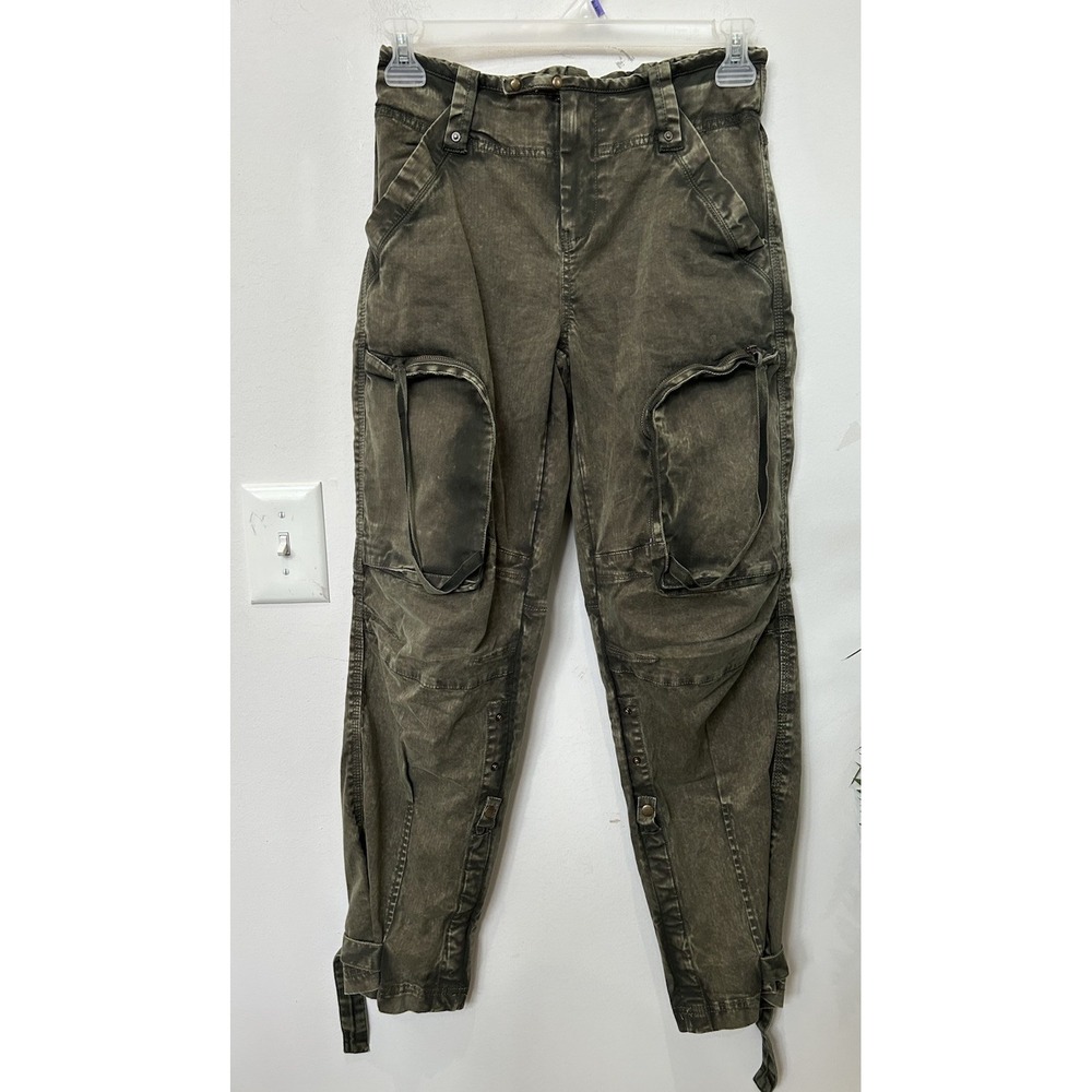 Free People Cant Compare Slouch Pants XS Olive Green Cargo Utility Grunge Boho - Picture 2 of 8